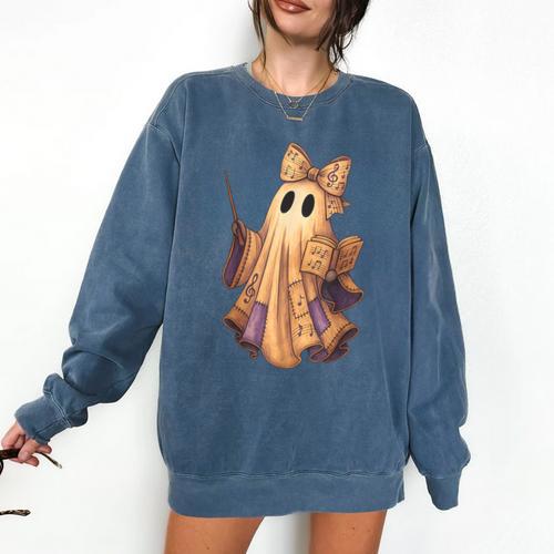 Coquette Music Note Patchwork Ghost Music Teacher Halloween Comfort Colors Sweatshirt - teacherstshirts.com CA