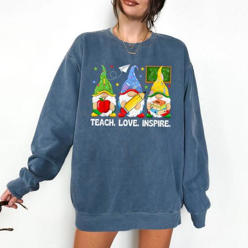 Cute Gnomes Teach Love And Inspire Back To School Teacher Comfort Colors Sweatshirt - teacherstshirts.com