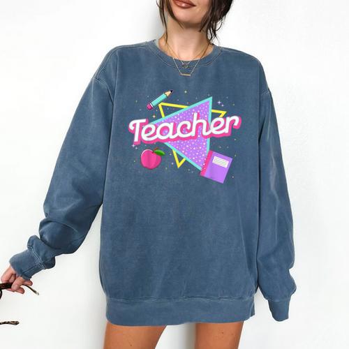 Cute Teacher Shirt 80's 90's Style Retro Old School Teacher For Men Women Comfort Colors Sweatshirt - teacherstshirts.com