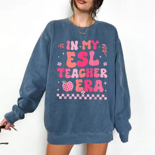 In My Esl Teacher Era Back To School ESL Teacher Groovy Comfort Colors Sweatshirt - teacherstshirts.com