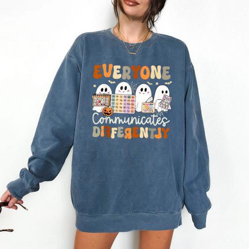 Everyone Communicates Differently Halloween Sped Teacher Comfort Colors Sweatshirt - teacherstshirts.com