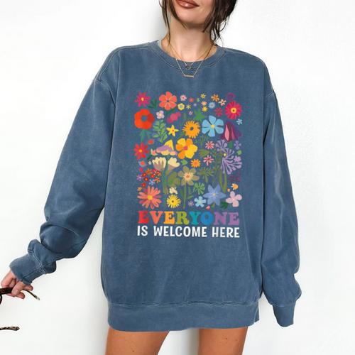 Everyone Is Welcome Here Tshirt Idaho Teacher Support Retro Comfort Colors Sweatshirt - teacherstshirts.com AU