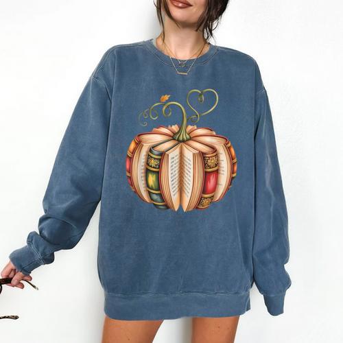 Fall Book Pumpkin Fall Librarians Bookworm Teachers Students Comfort Colors Sweatshirt - teacherstshirts.com CA