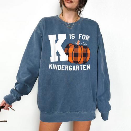 Fall Kindergarten Teacher K Is For Buffalo Plaid Pumpkin Comfort Colors Sweatshirt - teacherstshirts.com