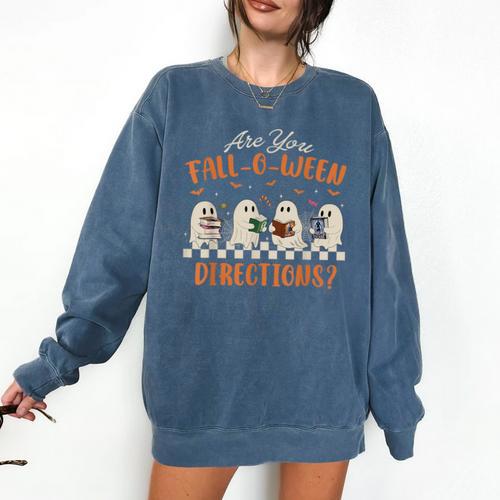 Are You Fall-O-Ween Directions Halloween TeacherGhost Book Comfort Colors Sweatshirt - teacherstshirts.com AU
