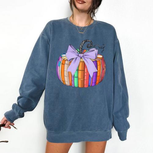 Fall Pumpkin Books Lover Halloween Teacher Teaching Staff Comfort Colors Sweatshirt - teacherstshirts.com
