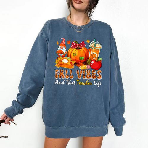 Fall Vibes Costume Teacher Thanksgiving Leopard Gnome Comfort Colors Sweatshirt - teacherstshirts.com AU