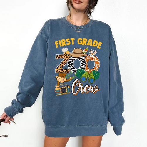 First Grade Zoo Field Trip Squad Matching Teacher Students Comfort Colors Sweatshirt - teacherstshirts.com