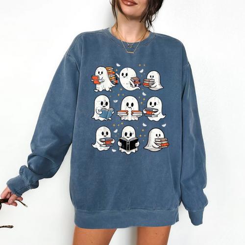 Ghosts With Books Library Halloween Men Women Kids Teacher Comfort Colors Sweatshirt - teacherstshirts.com