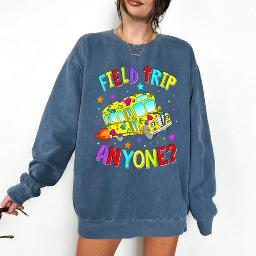 Groovy Field Trip Anyone Happy Field Day For Teachers Kids Comfort Colors Sweatshirt - teacherstshirts.com UK