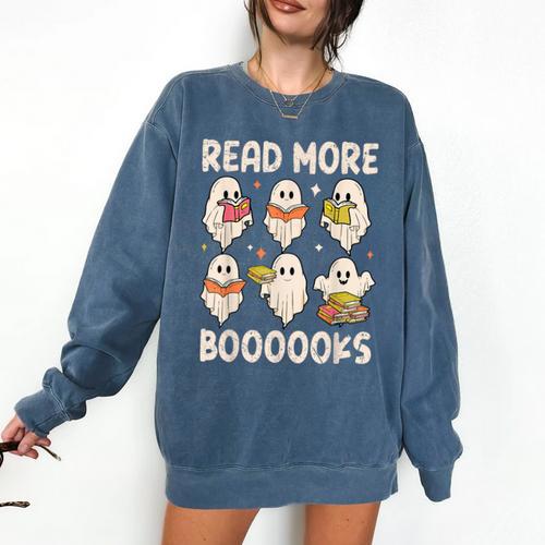 Groovy Halloween Ghost Read More Boooooks Librarian Teacher For Men Women Kids Comfort Colors Sweatshirt - teacherstshirts.com CA