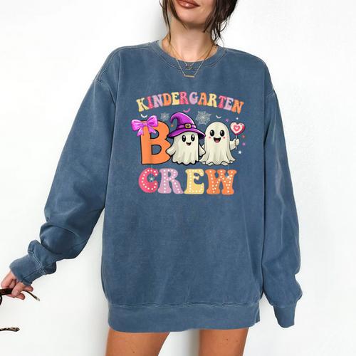 Groovy Kindergarten Boo Crew Kinder Halloween Teacher Kids Comfort Colors Sweatshirt - teacherstshirts.com CA