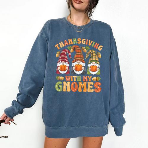 Groovy Thanksgiving With My Gnomie Women Teacher Fall Gnome Comfort Colors Sweatshirt - teacherstshirts.com AU