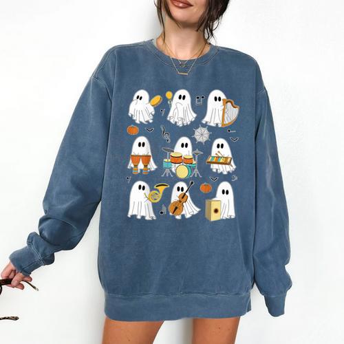 Halloween Ghost Music Teacher Playing Instruments Comfort Colors Sweatshirt - teacherstshirts.com