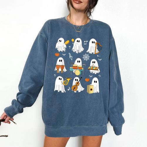 Halloween Ghost Playing Musical Instruments Music Teacher Comfort Colors Sweatshirt - teacherstshirts.com DE