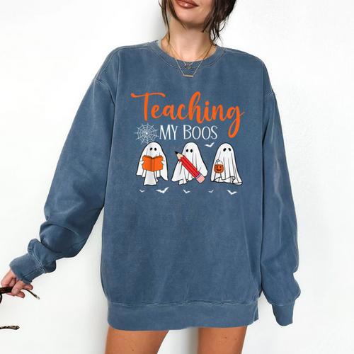Halloween Ghost Teachers Teaching My Boos Costume Women Men Comfort Colors Sweatshirt - teacherstshirts.com AU