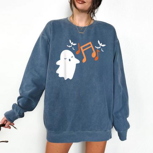 Halloween Music Note Ghost Teacher Fall Musical Instrument Comfort Colors Sweatshirt - teacherstshirts.com