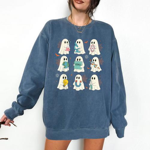 Halloween Science Teacher Student Ghost Laboratory Men Women Comfort Colors Sweatshirt - teacherstshirts.com AU