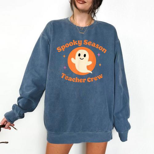 Halloween Teacher Crew Spooky Season Retro Ghost Comfort Colors Sweatshirt - teacherstshirts.com UK