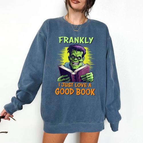 Halloween Teacher Librarian Frankenstein Reading Books Comfort Colors Sweatshirt - teacherstshirts.com DE