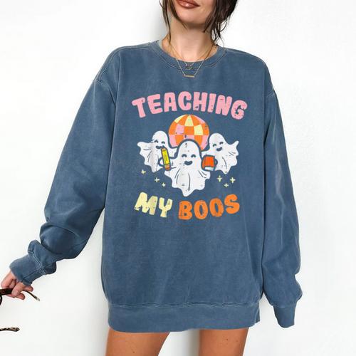 Halloween Teacher Teaching My Boos Costume Teacher Men Women Comfort Colors Sweatshirt - teacherstshirts.com AU