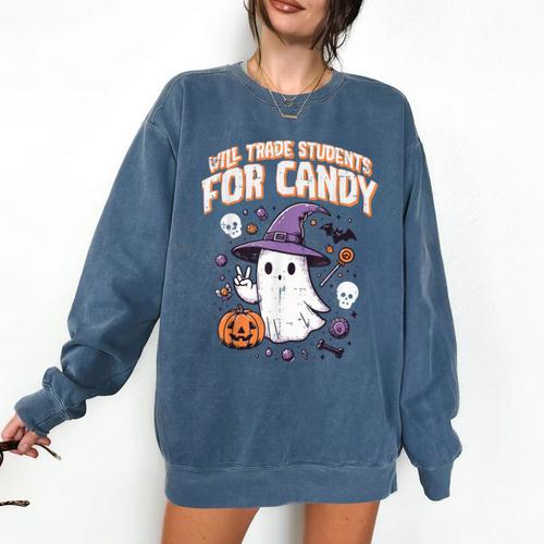 Halloween Teacher Trade Students For Candy Costume Women Comfort Colors Sweatshirt - teacherstshirts.com CA