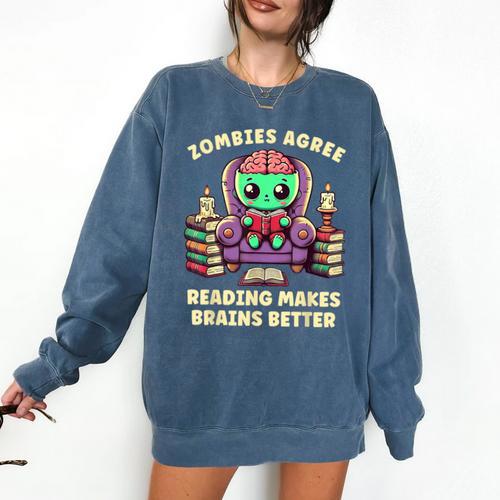 Halloween Teacher Zombie Reading Is Good For Brains Comfort Colors Sweatshirt - teacherstshirts.com DE