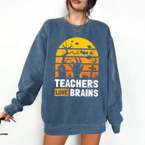 Halloween Teachers Science Math Teachers Love Brains Comfort Colors Sweatshirt - teacherstshirts.com CA