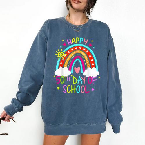Happy 50th Days Of School Rainbow Teacher 50 Days Smarter Comfort Colors Sweatshirt - teacherstshirts.com CA