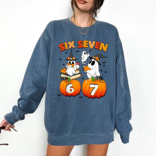 Haunted By 67 Boo Ghost Pumpkin Halloween Teacher Comfort Colors Sweatshirt - teacherstshirts.com CA
