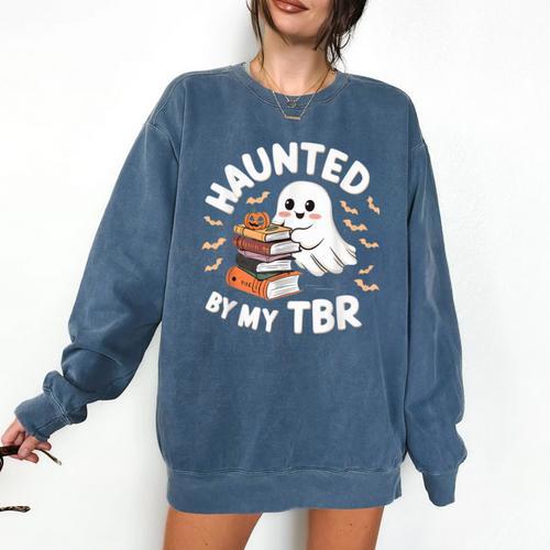 Haunted By My TBR Cute Ghost Book Reading Teacher Halloween Comfort Colors Sweatshirt - teacherstshirts.com