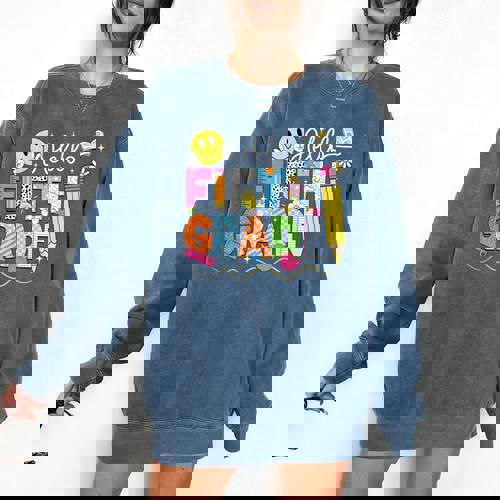 Hello Fifth Grade Team 5th Grade Back To School Teacher Kids Comfort Colors Sweatshirt - teacherstshirts.com