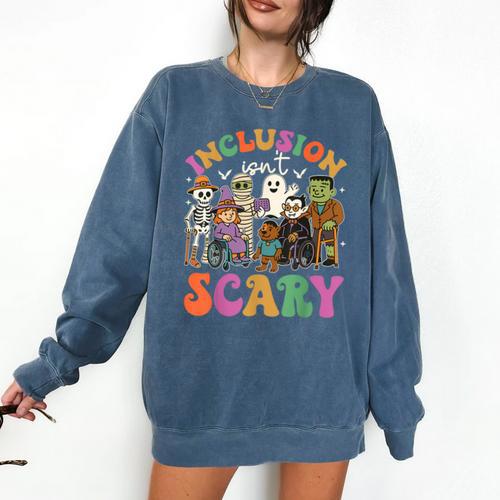 Inclusion Isnt Scary Halloween Skeleton Ghost Sped Teacher Comfort Colors Sweatshirt - teacherstshirts.com UK