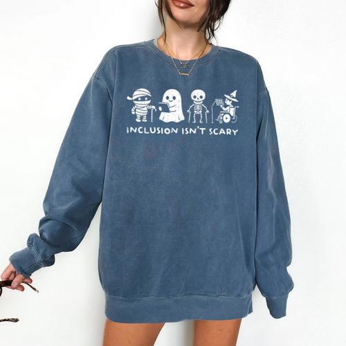 Inclusion Isn't Scary SLP Halloween Ghost Mummy Sped Teacher Comfort Colors Sweatshirt - teacherstshirts.com UK