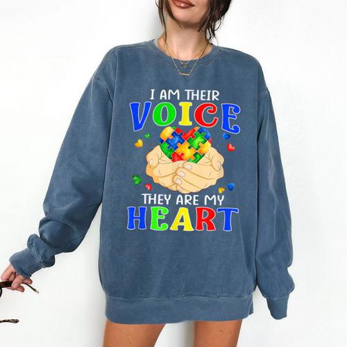 I Am Their Voice They Are My Heart Autism Awareness Teacher Comfort Colors Sweatshirt - teacherstshirts.com AU
