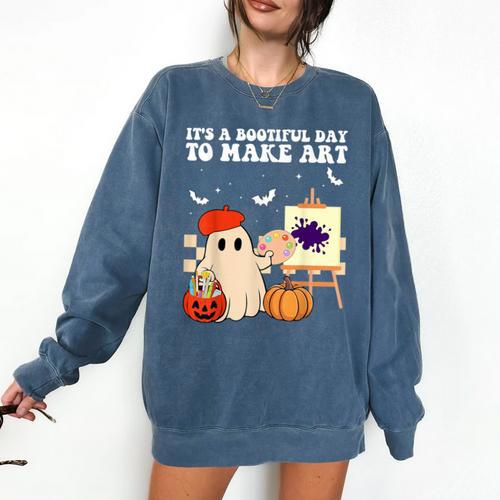 It's A Bootiful Day To Make Art Groovy Art Teacher Halloween Comfort Colors Sweatshirt - teacherstshirts.com