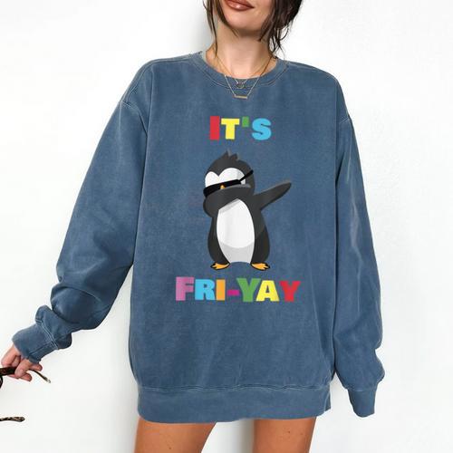 It's Fri-Yay Dabbing Penguin Friday Weekend Teacher Student Comfort Colors Sweatshirt - teacherstshirts.com UK
