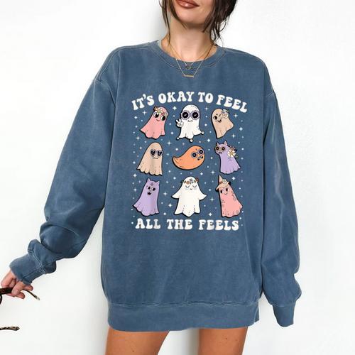It’s Okay To Feel All The Feels Special Ed Teacher Halloween Comfort Colors Sweatshirt - teacherstshirts.com UK