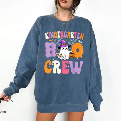 Kindergarten Boo Crew Spooky Kindergarten Halloween Teacher Comfort Colors Sweatshirt - teacherstshirts.com CA
