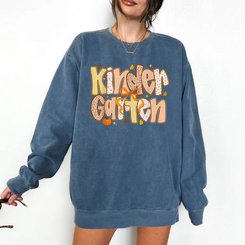 Kindergarten Teacher Fall Pumpkin Autumn Cute Comfort Colors Sweatshirt - teacherstshirts.com AU