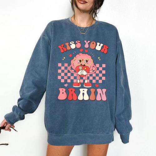 Kiss Your Brain Valentines Test Day Teacher Squad Kids Comfort Colors Sweatshirt - teacherstshirts.com CA