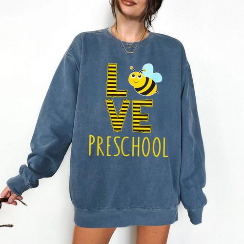 Love Preschool Back To School Yellow Bee Preschool Teacher For Men Women Girls Kids Comfort Colors Sweatshirt - teacherstshirts.com AU