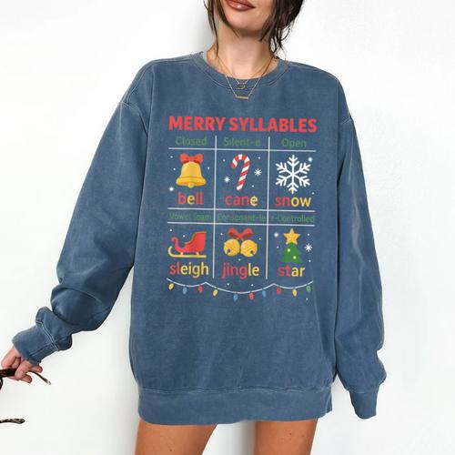Merry Syllables Teacher Christmas Educational Kids Comfort Colors Sweatshirt - teacherstshirts.com AU