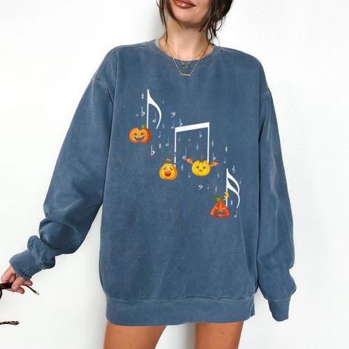 Music Note Pumpkin Fall Music Teacher Halloween Costume Comfort Colors Sweatshirt - teacherstshirts.com DE