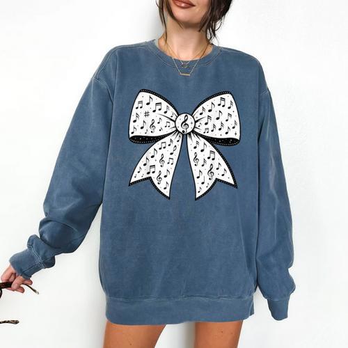 Music Notes Coquette Bow Music Teacher School Musician Band Comfort Colors Sweatshirt - teacherstshirts.com