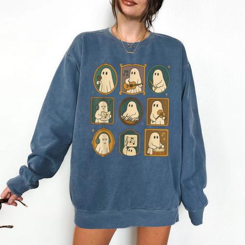 Music Teacher Orchestra Spooky Halloween Ghost Band Comfort Colors Sweatshirt - teacherstshirts.com UK
