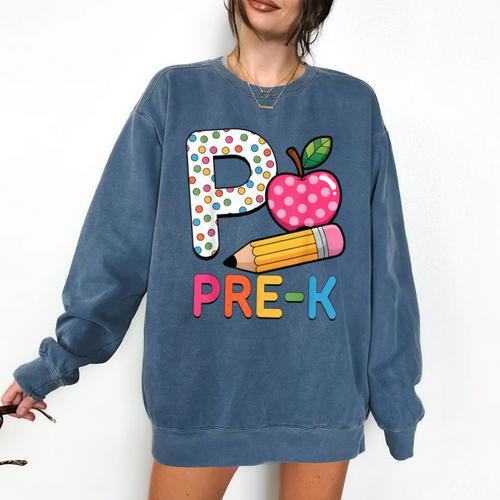 P Is For Pre K Teacher Student Pencil Apple Back To School Comfort Colors Sweatshirt - teacherstshirts.com AU