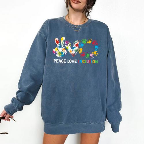 Peace Love Inclusion Sped Squad Special-Ed Teacher Daycare Comfort Colors Sweatshirt - teacherstshirts.com DE