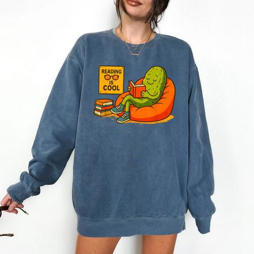 Pickle Reading Books Bookworm Teacher Librarian Kids Retro Comfort Colors Sweatshirt - teacherstshirts.com