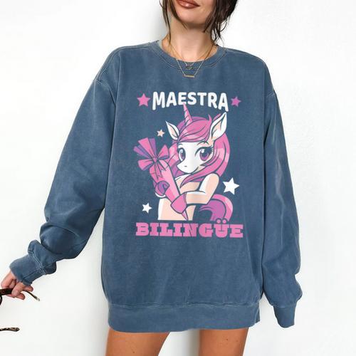 Pink Unicorn Spanish Teacher Regalos Para Bilingue Teacher Comfort Colors Sweatshirt - teacherstshirts.com DE